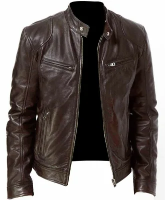 Men's Men's PU Jacket, Men's Teenage Stand up Collar, Punk work clothes