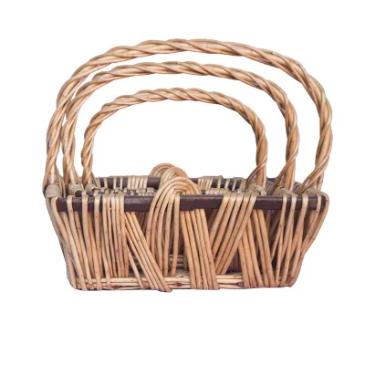 Wholesale Weaving square Basket Handmade Flower Girl Basket With Handle Wicker Basket for Wedding