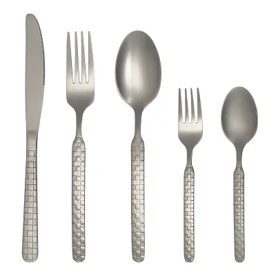 Factory Outlet Dulk Silverware Stainless Steel Elegant Classic Flatware Set Hammer Handle Titanium Cutlery Set