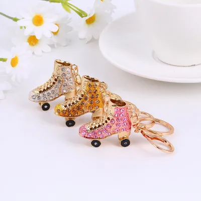 Winter Sports Ice Skate Keychain Rhinestone Crystal Key Chains Ski Resort Promotional Gift Souvenir Keyring Ice Skating Keychain