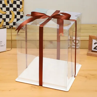 Wholesale Hot Selling Clear Square Pet Display Box Packaging 6 /8/12/14Inch Transparent Cake Box