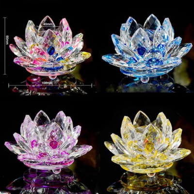 High Quality Colorful Artificial Crystal Glass Ornament Crystal Decor Lotus Flower