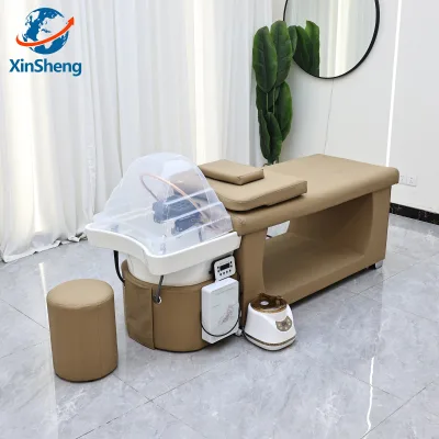 Factory Beauty Salon Beige Storage Thai Massage Table Ceramic Bowl Treatment Shampoo Chair Japanese Head Spa Bed