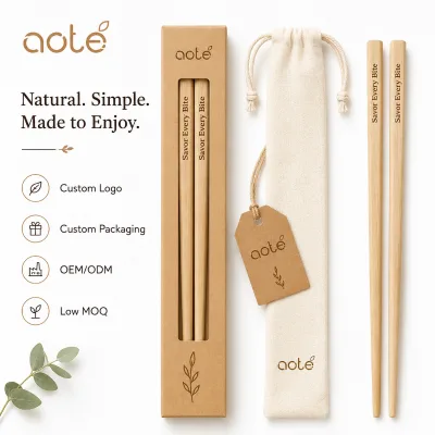 Wholesale Disposable Bamboo Chopsticks 30cm Laser Engraved Quote Eco Friendly Unpainted Custom Logo Camping Restaurant Gift Set