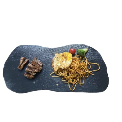 Light Luxury Style Irregular Black Natural Rock Dining Plate