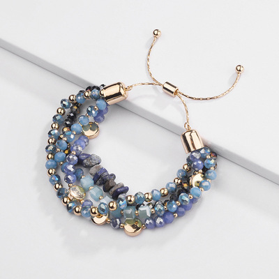 Handmade Custom Crystal Glass Beads Bracelet Jewelry Adjustable Natural Irregular Stone Alloy Bracelet for Women