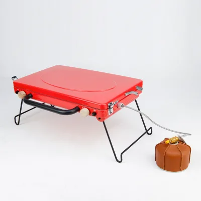 Vooma 2-Burner Stainless Steel Gas Stove High Quality Heavy-Durable Camping Grills with Windproof Furnace Powder Coating Cover