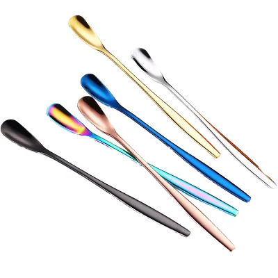 Creative Modern Stainless Steel Long Handle Ice Spoon Small Eco-Friendly Coffee Tea Stirrer Mirror Cocktail Stirring Spoon