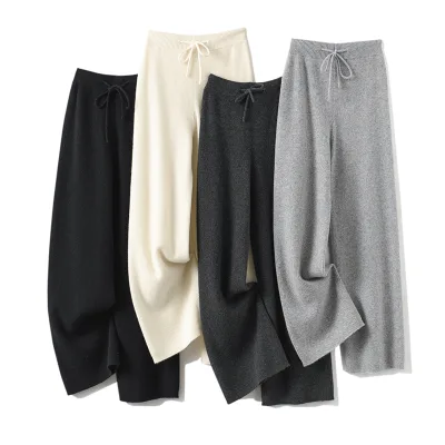 Wholesale New Cashmere Long Pants for Women High Waisted Elastic Waist Breathable Anti-Wrinkle Loose Fit Straight Pants Spring
