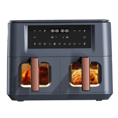 Double Air Fryer with Dual basket 9L visible window two Dual Zone 2 baskets electric air fryer