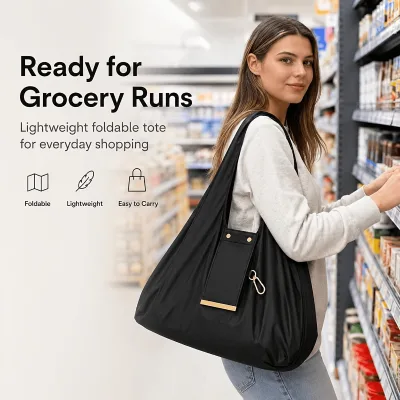 Women Tote Shoulder Bag Polyester Foldable Hanging Grocery Shopping Bag for Work Commute Daily Wholesale OEM BSCI Certified