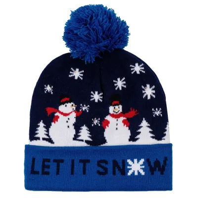Light-Up Santa Claus Knitted Beanie LED Christmas Winter Jacquard Hat