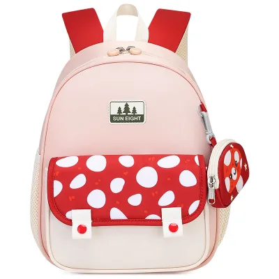 SUNEIGHT Cute Red Mushroom Kids Backpack Set Ergonomic Kindergarten Bag Daily Outdoor Use Eco-Friendly Waterproof Large Capacity