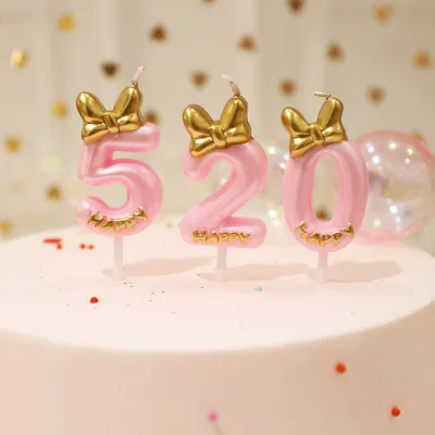 Cute Bowknot Birthday Number Candle Princess Prince 0-9 Digital Candle Paraffin Wax Cupcake Party Cake Decor Topper