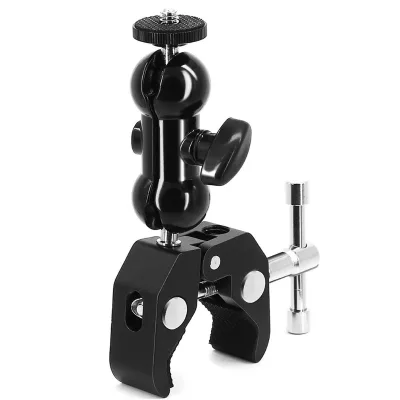 Camera Clamp Mount Monitor Bracket Super Clamp With 1/4 and 3/8 Thread With Cool Double Ball Head Arm Adapter