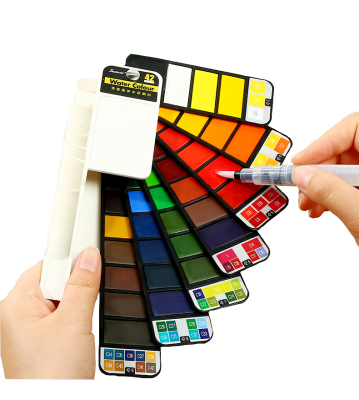 Bview Art 42 Colors Solid Watercolor Artist Paint Set With Water Brushes Sponges