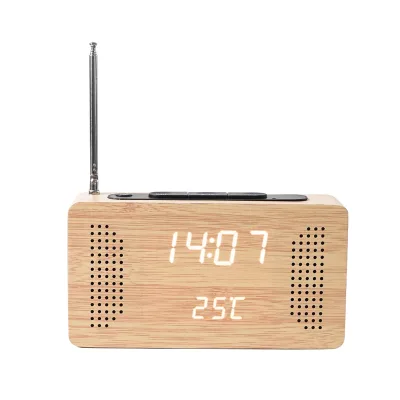 Creative Design LED Wooden Clock Intelligent Voice Sensing Single Group Alarm Time Temperature Multifunctional Radio Clock