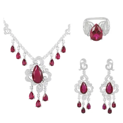 Vintage Custom Necklace Ring Set Crystal Necklace Sterling Silver Earrings Pendant Necklace Set for Women