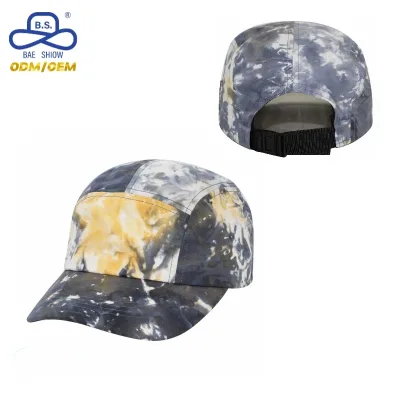 Wholesale Fashion Tie Dye Marble Patterned Premium Fabric Adjustable 5 Panel Hats with Adjustable Back for Unisex Streetwear