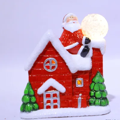 Ceramic Christmas Village Tree Ornament Red Brick House Metallic Glaze Building Factory Wholesale Gifts & Crafts
