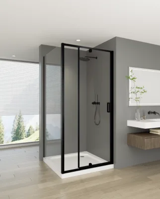 Factory Pivot Shower Enclosure Matte Black Aluminum Hinged Shower Cabin With Shower Tray Tempered Safety Glass