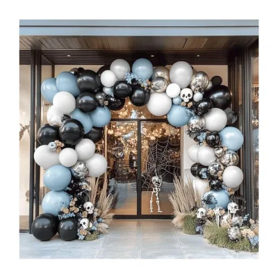 Blue Black Silver Glossy Latex Balloon Garland Double Stuffed Arch for Halloween Baby Shower Birthday Anniversary Party