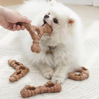 Bone-shaped Wool & Silicone Dog Chew Toy-Teeth Cleaning for Dogs Daily Use