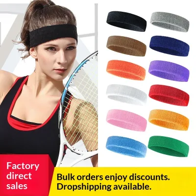 Customize Logo Cotton Sports Fitness Sweat Absorbent Bands Thick Breathable Towel Tennis Blank in Bulk Head Sweatbands