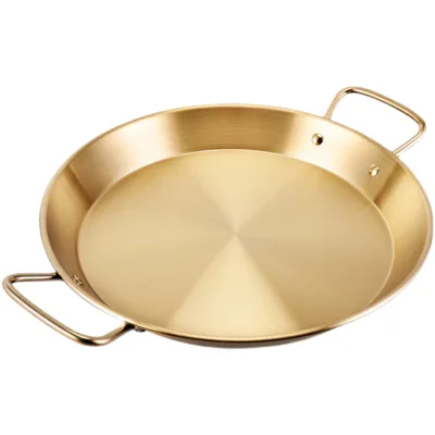 Spanish Nonstick Plate Gold Stainless Steel Cooking Pan Seafood Boiling Double Handle Paella Pans