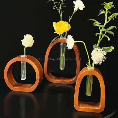 Modern Ins Hydroponic Transparent Vase Creative Wooden Frame Green Plant Flower Arrangement for Living Room