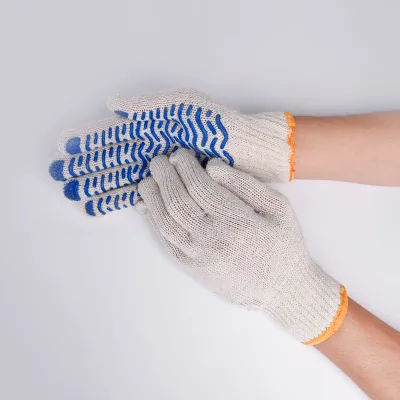 Cheap Promotional Anti Slip Natural White Cotton Gloves With Wave PVC Dots Safety Garden Protective Dotted Work Industrial Glove