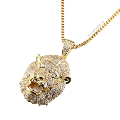 JASEN JEWELRY Iced Out Cz Pendant Custom Gold lion Head Brass Pendant
