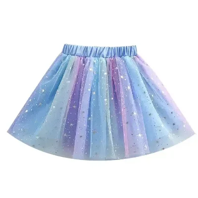 Customizable Newest Design Sweet Rainbow Tutu Ball Gown Skirts Tulle Sequined Pleated Eco-Friendly Breathable Casual Star
