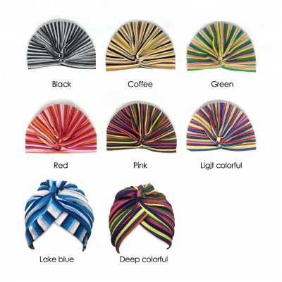 Good Quality Multi Colors Spa Cap Scarf Women Twist Pleat Striped Stretch Turban Hat for Women