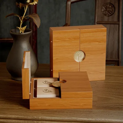 bamboo wood mooncake box packaging luxury custom-tailored 4 Slot mooncake gift box wood