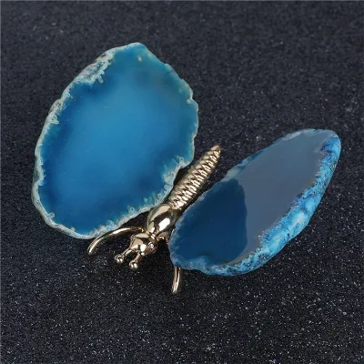HY Natural Gemstone Crystal Butterfly Shape Coaster Home Decoration Blue Agate Stone