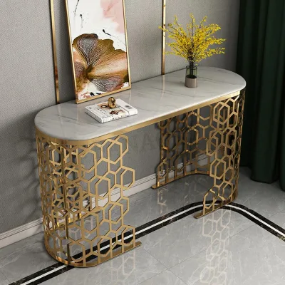 Modern Marble Contemporary Console Table Golden Stainless Steel Frame Luxury Mirrored Design Rectangle Shape for Apartment Home
