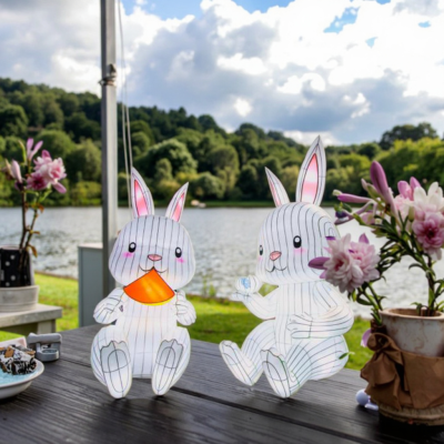 Chinese Mid Autumn Lantern Show LED Waterproof Silk Rabbit Lanterns Colorful Lantern with Lights