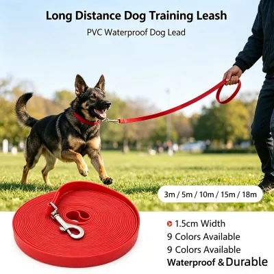 PVC Long Dog Training Leash 3 18M 1.5cm Wide Waterproof Long Distance Dog Tracking Lead 9 Colors for Outdoor Training