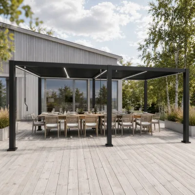Hand Adjustable Aluminum Garden Pergola One-piece Full Beam Design Weatherproof Family Outdoor Dining Pavilion