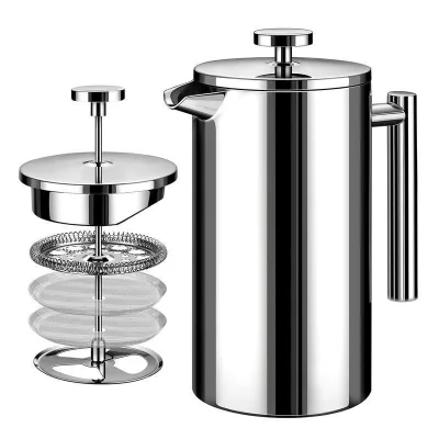 Modern Coffee Tea Maker French Press 304 Stainless Steel Insulated with Lid & Spoon