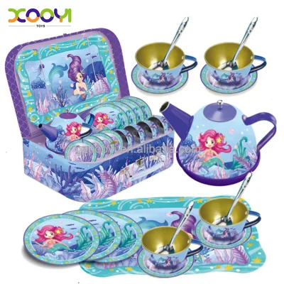 Little kids tea party set toys kitchen pretend play toy carry case package emulational toy tea set for girls