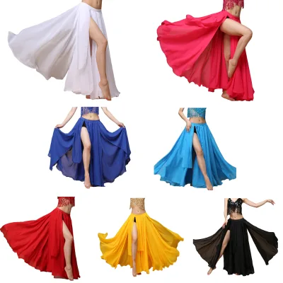 BestDance Belly Dance Chiffon Slit Skirt Unisex Dancing Swing Fringe Long Dress In-Stock