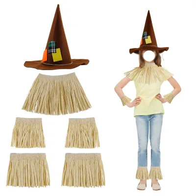 5pcs Grass Skirt Props Raffia Hula Outfit Tassel Paper Hawaiian Dresses Women Skirts Luau Party Halloween Costume Accessories