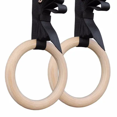 Wood Gymnastic Rings Adjustable Buckle Straps Anti-slip Belt for Strength Training Home Gym Body Workout