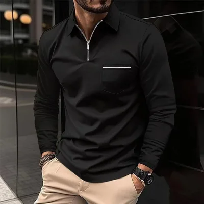 2025 Men's Long Sleeve Polo Shirts with Zipper Pockets for Amazon