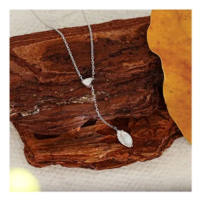2025 Summer 925 Sterling Silver Dainty Jewelry Marquise Cut Sea Shell Stone White Crystal Long Tassel Pendant Necklace