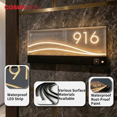 Cosun Home Address Plaque Aluminum Hotel Room Brass Stainless Steel Acrylic Custom Apartment Door Light Led House Number Modern