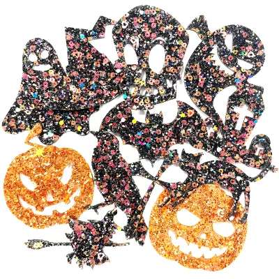 12 Pcs Halloween Sequin Iron on Patches Set for DIY Crafts Ghost Pumpkin Skull Witch Bat Applique for Bags Clothes Jacket Decor