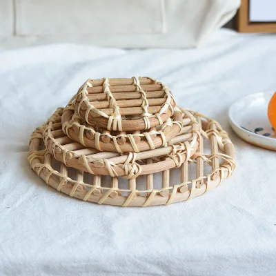 High Quality Creative Design Natural Eco-friendly Handmade Rattan Placemat for Cup Coffee Tea